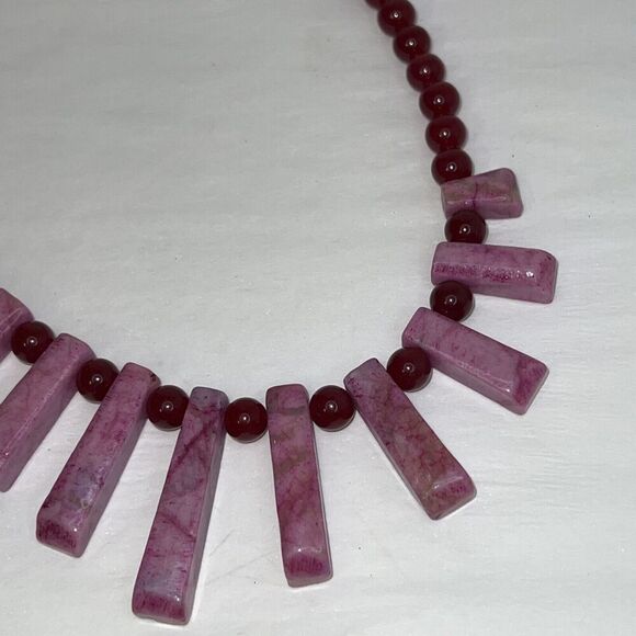 Garnet Bead And Purple Azurite Stone 19” Necklace With 925 Silver Toggle Clasps - Picture 4 of 12